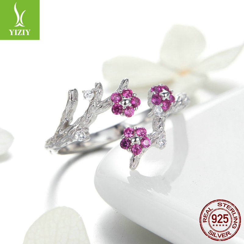 S925 Silver Flower Ring with Adjustable Open Band