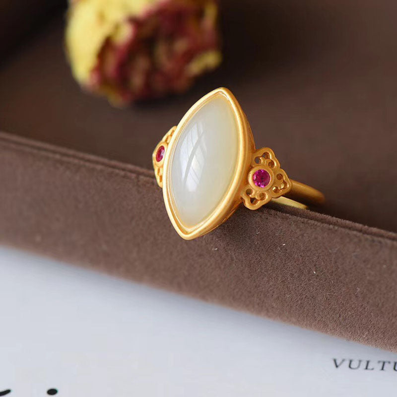 Hetian Jade Ring with Ancient Gold Grinding Silver