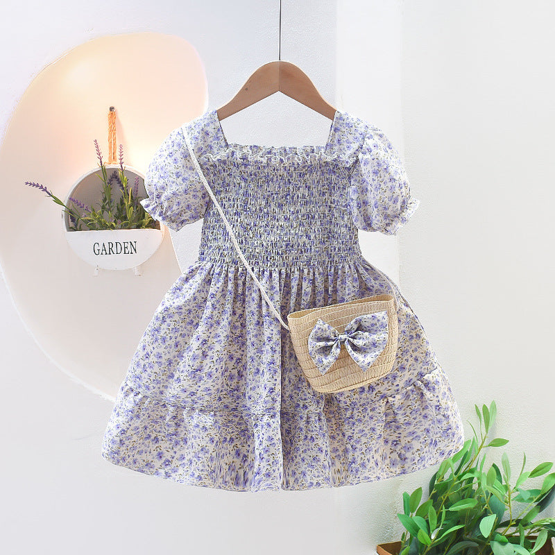 Floral Short-Sleeved Dress for Girls Ages 3-8