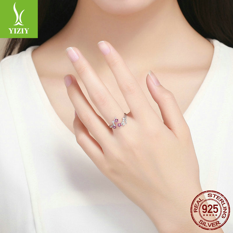 S925 Silver Flower Ring with Adjustable Open Band