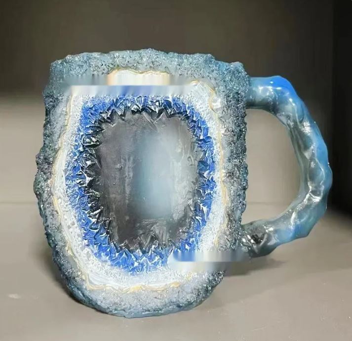 Tazas de café de resina con minerales y cristales de 400 ml con asas Elegante taza de imitación de mineral y cristal para decoración de oficina y hogar, regalo de Navidad, utensilios de cocina