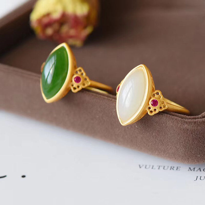 Hetian Jade Ring with Ancient Gold Grinding Silver