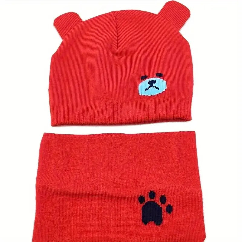 Children's Bear Hat and Scarf Knit Set for All Ages