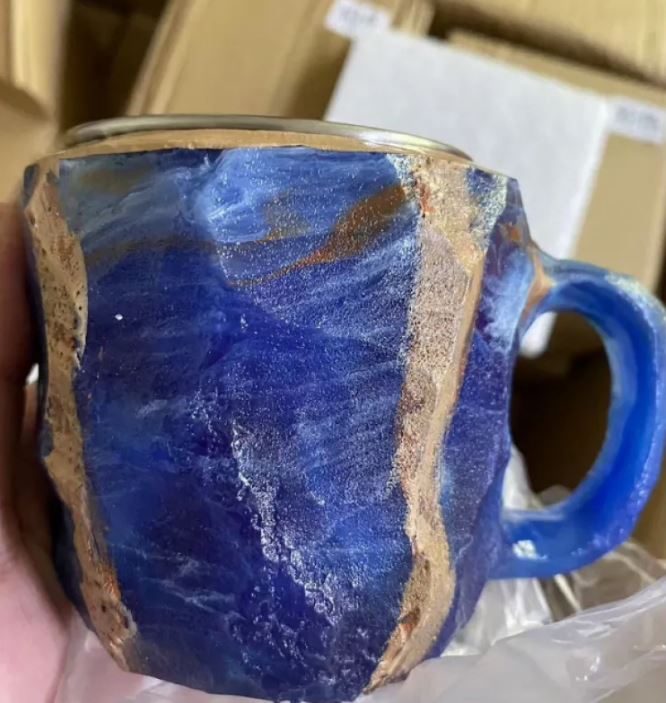 Tazas de café de resina con minerales y cristales de 400 ml con asas Elegante taza de imitación de mineral y cristal para decoración de oficina y hogar, regalo de Navidad, utensilios de cocina