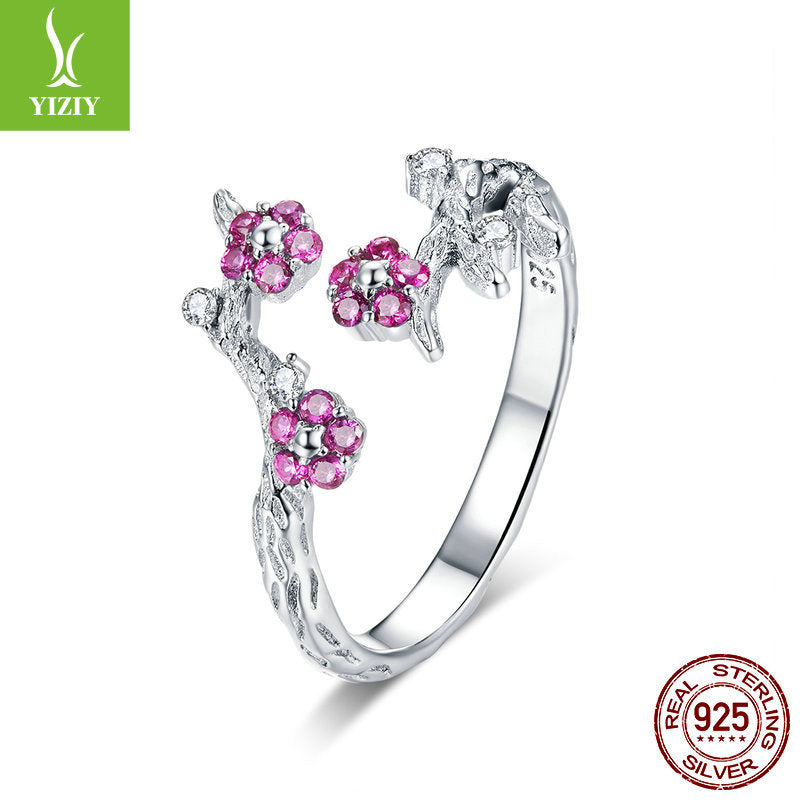 S925 Silver Flower Ring with Adjustable Open Band