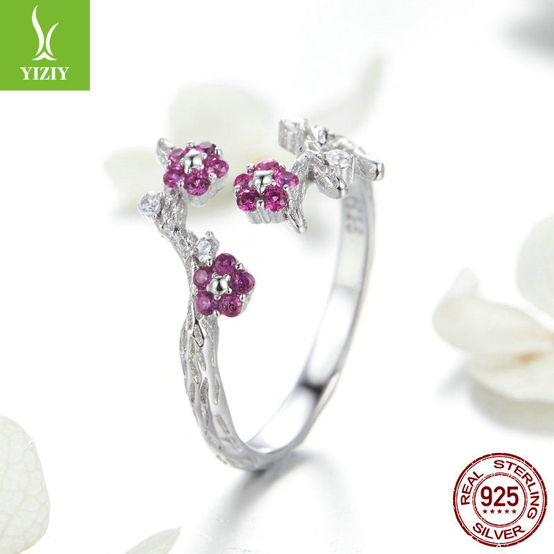 S925 Silver Flower Ring with Adjustable Open Band