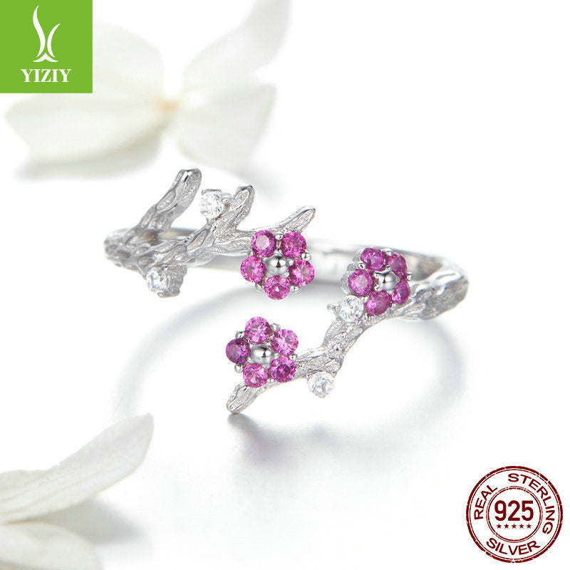 S925 Silver Flower Ring with Adjustable Open Band